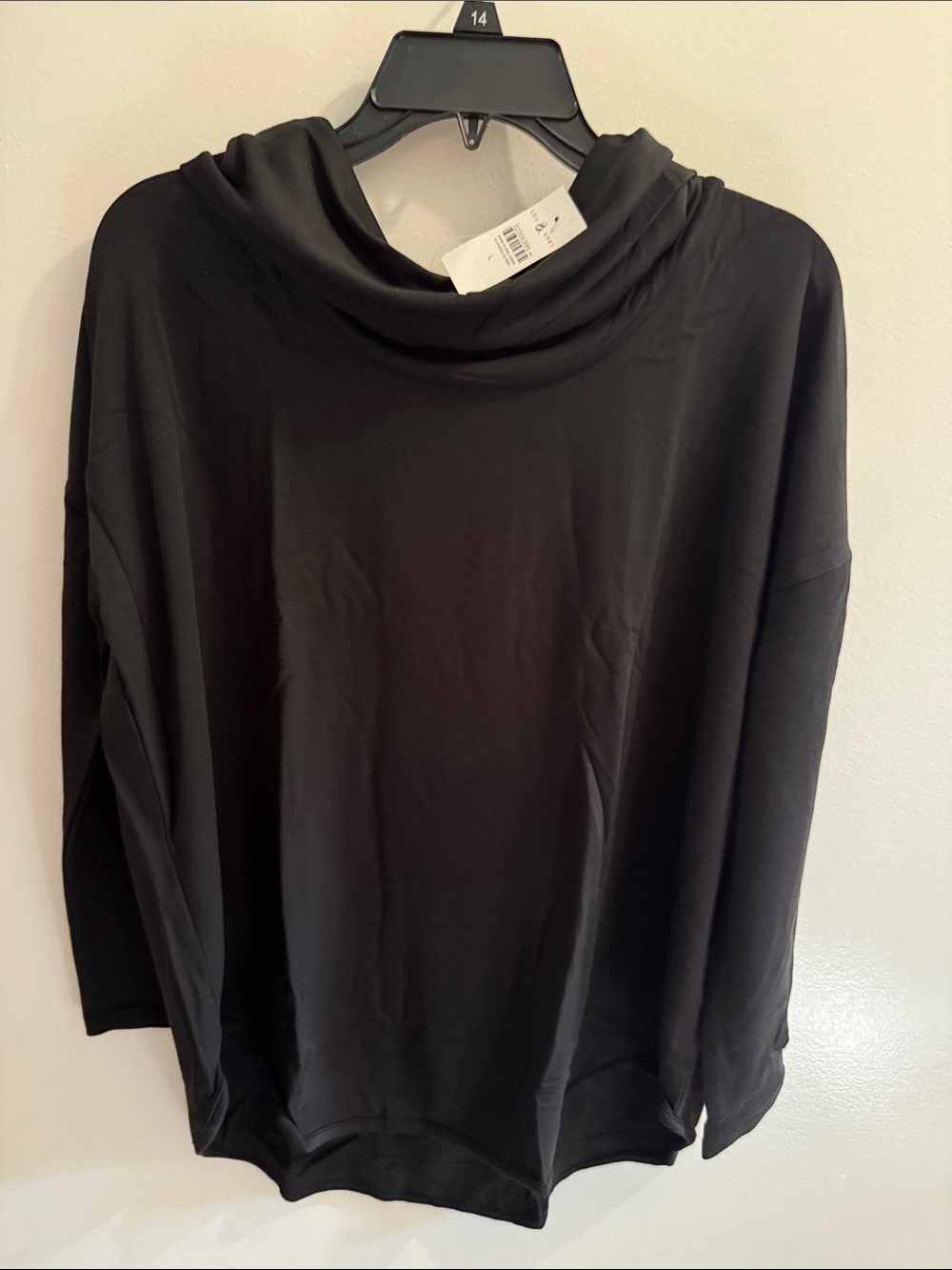 Lou & Grey Black Draped Cowl-Neck Sweater